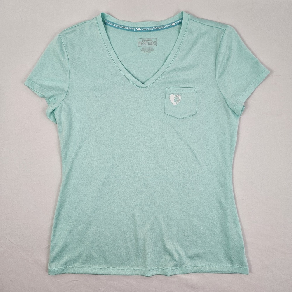 Save The Mermaids Chubby Mermaids T-Shirt Juniors Large Aqua Form Fit - Picture 2 of 6
